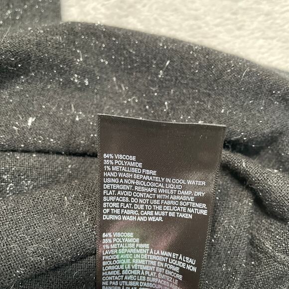 Whistles Sweater Womens 6 Black Etoiles Metallic Shiny Soft Cozy Crewneck - Picture 6 of 9